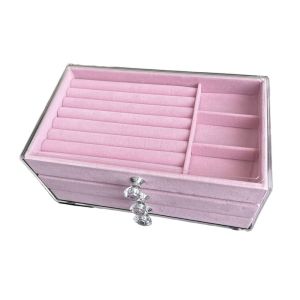 CNIEN8 3-Tier Jewelry Storage Box Dust-proof Transparent Flannel Jewelry Box Hollow Tray Square Three Drawer Jewelry Box Home