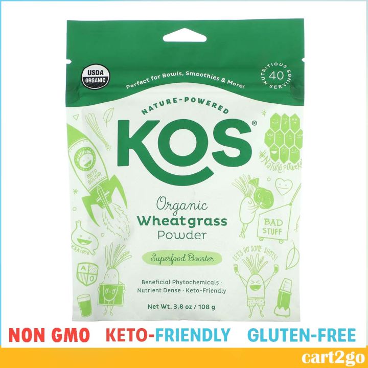 KOS Organic Wheatgrass Powder Superfood Drink Keto Friendly Non GMO