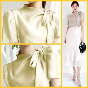 NIKKICasual  Party Plain Color Classic and Elegant  Modern Filipianiana  Puff Sleeves Ribbon Neckline Top   - XS to Large - classy and elegant - timeless top - casual or party top - classic top - super kapal ng tela - hindi kayo magsisi - our aim is to pr