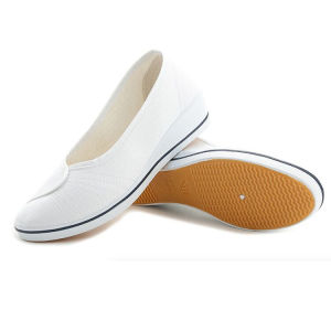 [Free Shipping] One-Line Brand Nurse Shoes WomenS White Wedge Heel Soft Sole New Style White Sneakers Autumn/Winter Collection Canvas Shoes Flat Shoes