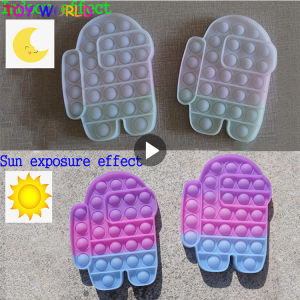 【Different effects in the sun】Original Pop it fidget toy among us shape full set box tiktok Brain Game Bubble Sensory Relieve Stress for Kids