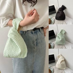 XUNXUAN Korean Style Cloud Bubble Wrist Bag Large Capacity Solid Color Small Item Pouch Cute Tote Bag Pleated Hand Bag Women
