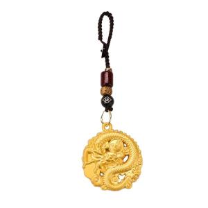 Brass Dragon Keychain Vintage Men Accessory Bronze Carved Lucky Charm Pendant Gift Unique Chinese Style Decorative Ornament