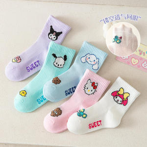 Christmas Gift Halloween 5Pcs Halloween Kuromi Girls Cartoon Socks Sanrio Hello Kitty Pochacco Spring Autumn Anime Kawaii Absorb Sweat Soft Cotton Socks