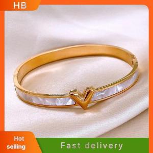 HB Titanium Steel Letter V Bangle Bracelet For Women Fashion Jewelry Crystal Bangle Accessories Gift