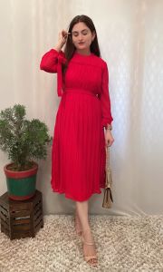 [Ready SG Stock Size M L XL 2XL 3XL] New Designer Pleated Midi Dress with belt & Linings [Indian Dresses]