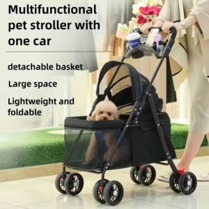 PHANT Foldable Pet Stroller Dog Cat 4 Wheels Pet Push Cart Smooth-Rolling Large Capacity Pet Trolley Carrier Outdoor