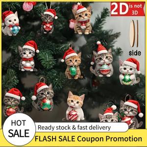 🚗🛵 12Pcs Phim Hoạt Hình 2D Phẳng Giáng Sinh Mèo Bằng Gỗ Mặt Dây Chuyền Trang Trí Giáng Sinh Cây Treo Trang Trí Năm Mới Đảng Trang Trí Nội Thất