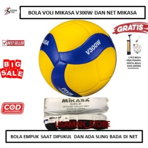 BOLA VOLLY/VOLI MIKASA V300W + NET VOLLY/VOLI MIKASA GOLD - BOLA VOLLY/VOLI LIGA TURNAMEN - BOLA SIAP MAIN