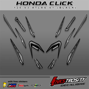 Honda Click 125i V3 ATLAS V1 (BLACK) Decals with FREEBIES / PREMIUM Quality CLEAR Print LAMINATED and MACHINE CUT
