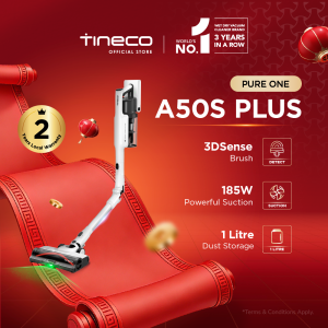 Tineco Pure One A50S Plus Cordless Vacuum Cleaner | 3DSense Power Brush | 185AW Suction | 70 Mins Runtime | 1L Dustbin