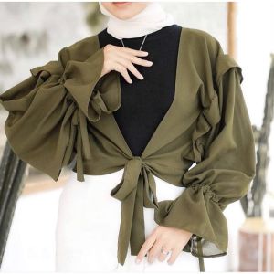 BOSKU OLSHOP - Outer Ruffle Ceruty Baby Doll l Miranti Outer l Outher Cardigan Lengan Balon Fashion Wanita Terlaris l Aprilia Outher Cardigan Polos Fashion Muslim Wanita Terlaris l Rubiya Outer Ceruty Rempel