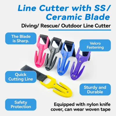 Dive Line Cutter Wrist Strap Diving Emergency Cut Tool Sharp Blade Underwater Rope Cutter Spearfishing Scuba Diving Safety Gear Anti-Corrosion Adjustable Velcro Strap Multiple Colors