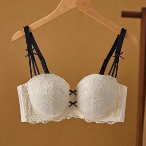 Half Cup Hot Bra Gathered Bowknot Brassiere Thin Large Size Push Up Lace Tube Top Lace Big Chest Revealing Small Lace Bra 9013A2026