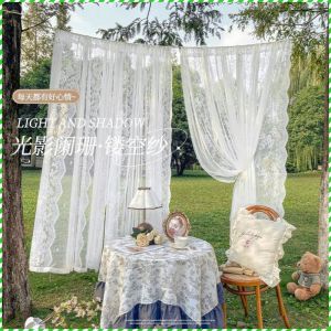 ผ้าม่านหน้าต่าง โปร่งใส ผ้าบังแดด อ่อนโยน เส้นด้ายสีขาว งานปัก ที่บ้าน ห้องนั่งเล่น เสน่ห์คลาสสิก