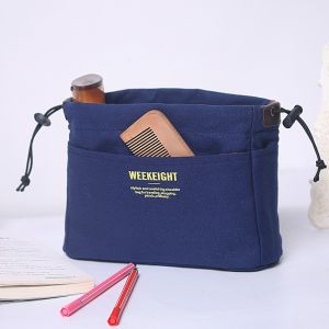 OMQAIO Canvas Sundry Storage Bag Multifunctional Multi-Pocket Handbag Insert Portable Storage Pouch Drawstring Cosmetic Bag Girls