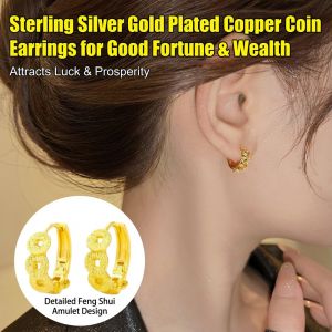 Neo-Chinese Style Earrings Ice-like Lucky Charm Copper Coin Ear Clips Exquisite and Versatile Niche Design Earrings Copper Lucky Charm Earrings Fashion Earrings