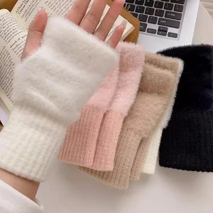 Fleece Gloves Fingerless Mittens Outdoor Sport Wrist Mittens Plush Knitted Half Finger Gloves Soft