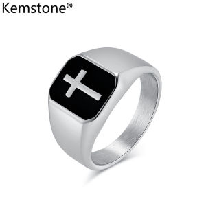 Kemstone Stainless Steel Enamel Cross Ring Jewelry Mens Rings