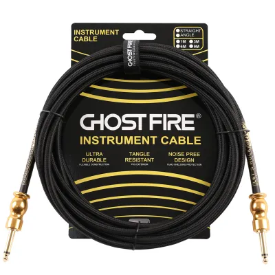 GHOSTFIRE High-Fidelity Acoustic Guitar Cable Instrument Cord (10 feet) Gold-Plated Connectors Straight to Straight