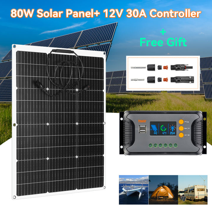 PowMr 80W Solar Panel Flexible Monocrystalline Solar Cell DIY Cable