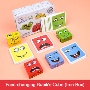 80Pcs Cube Face Expression Changing Building Blocks Board Game Educational Wooden Puzzle Blocks Early Educational Toys For Kids Gift