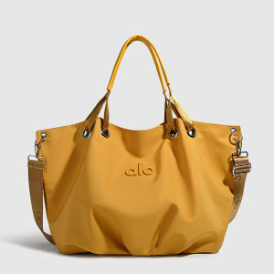 Lightweight Nylon Ruched Tote ALO Embossed Logo Large Capacity Two Ways Carry Shoulder Bag For Women Yoga Workout Office Shopping