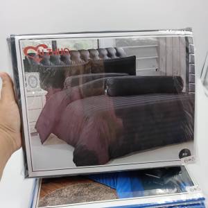 ชุดผ้าปูที่นอน ผ้าคอตตอน สีพื้นลายริ้ว 3.5ฟุต / 5ฟุต / 6ฟุต 5 ชิ้น ยางยืดรัดมุม สินค้าพร้อมส่ง