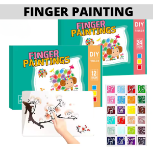 Kids Finger Painting Art Set 12/24 Colors Washable Stamp Pad with Activity Cards Book