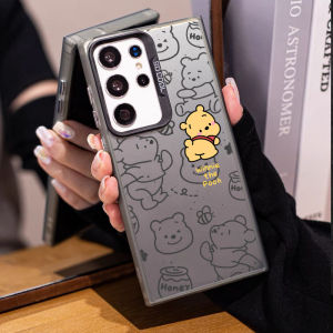 Samsung S23 S22 siêu trường hợp chống sốc trường hợp Winnie The Pooh và lotso gấu trường hợp Mạ sang trọng nút mờ cứng trường hợp đối với phụ nữ và người đàn ông