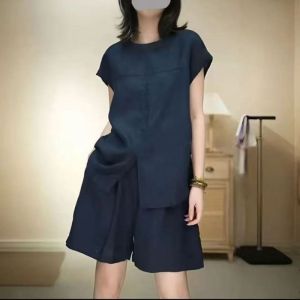 Split Neck Round Collar Casual Two Piece Set Womens Comfortable Loungewear and Street Style Outfit with Breathable Fabric for Daily Wear