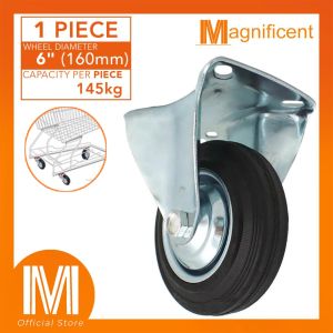 Fixed Rigid Type With Hood Black Rubber Wheel Casters 6 inches Trollies Office Chair Wheel Replacement