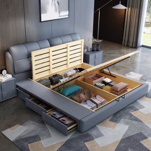 HDB Storage Bed Frame with Storage Drawers High Double Bed Bedframe Wooden Bed Queen King Bed Storage Bed Frame Bed Frame with Drawer High Double Bed