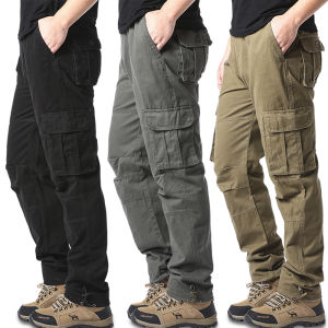 Mens Cotton Casual Pants Big Size Work Cargo Pants Spring Autumn Outdoor Sports Hiking Running European American Loose Trousers