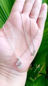 KALUNG ITALY REMAJA/ DEWASA+LIONTIN MODEL LOVE PERMATA KILAU PUTIH PERAK ASLI 925 SILVER LAPISAN EMAS PUTIH BUKAN IMITASI ATAU XUPING PERHIASAN WANITA WARNA TAHAN LAMA PANJANG UKURAN STANDAR 45 CM BERAT 3.5 GRAM