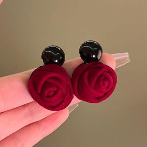 Fashionable French red rose flower temperament earrings ES63776