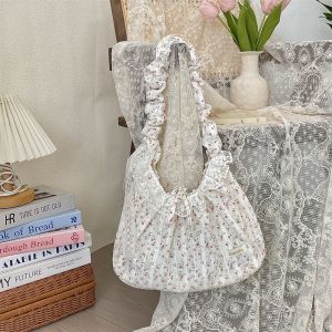 Thanh lịch Ngọt ngào tươi mát Túi xách ren nơ Túi dưới cánh tay Hoa xếp ly Túi đeo vai Phong cách mục vụ Túi vải bánh bao Mua sắm2026