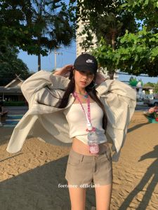 ❣Fortunee ❣  กางเกงขาสั้นสีกากี เอวสูง กางเกงแฟชั่น สำหรับผู้หญฺิง สไตล์เก๋ๆ