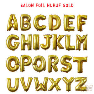TAIYO Balon Foil Huruf Angka Gold 40cm 1 pcs Balloon Alphabet Number Abjad Nomor Dekorasi Pesta