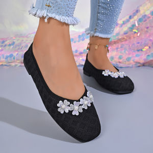 Free Shipping Plus-Size WomenS Shoes 2026 Rhinestone Beaded Soft-Soled Evening Shoes Velvet Spring Elegant Shallow-Toe Pumps