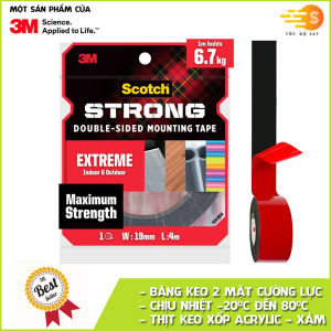 Băng keo cường lực 2 mặt màu xám khổ rộng 19mm Scotch 3M SB-BK414 - Nhiều kích thước siêu dính thẩm mỹ chịu nhiệt cao