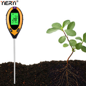 Máy Đo Độ Ẩm Đất Yieryi Dụng Cụ Làm Vườn Đo Độ PH Nhiệt Độ Ánh Sáng Mặt Trời Kỹ Thuật Số 4 Trong 1