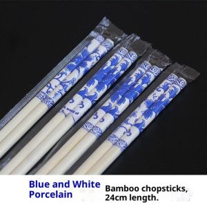 HANGDIAN ตะเกียบไม้ไผ่สีฟ้าและเครื่องกระเบื้องสีขาวหรูหราสำหรับอาหารจีนงานแต่งงานใช้ภายในบ้านทิ้งและไมโครเวฟปลอดภัย