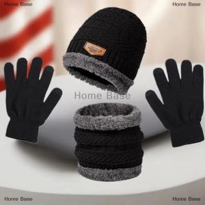 [COD] Home Base 3-Piece Winter Mens Hat Set Scarf Gloves And Neck Warmer All In One Fleece-Lined Knitted Hat