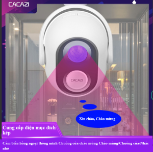 Chuông báo khách không dây Cacazi Báo động chống trộm dùng cảm biến hồng ngoại dành cho cửa hàng...