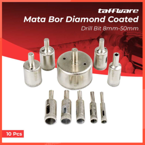 COD Taffware Mata Bor Diamond Coated Hole Drill Bit 8mm-50mm 10 PCS - GJ0106 / mata bor diamond diamont bulat pelubang granit keramik beton tuner kaca set diameter 2mm 3mm 5cm / diamond segmen mata bor / mata bor bulat buat lubang kaca set komplit