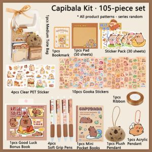 SDFBN 70/73/105pcs Kawaii Capybara Stationery Set Cartoon Capybara-themed School Stationery Set Unique Soft Grip Pens Clear Pencil Cases Kids Stationery