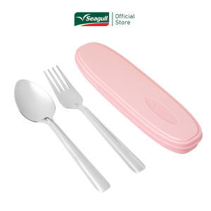 [มี4สีให้เลือก] Seagull ชุดช้อนส้อมพร้อมกล่องพลาสติก ข้าวไทย