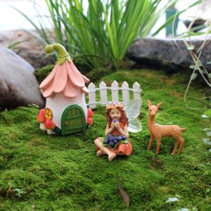 QUA 4pcs Cute Fairy Elf Ornament Resin Creative Miniature Figurine Sculptures Micro Landscape Handicraft Garden Statue Courtyard