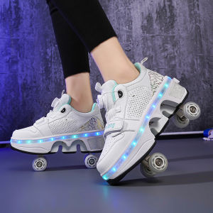 Hot-Selling Luminous Rechargeable Skates 4 Wheel Retractable Walking Skate Shoes Boys and Girls Children Heelys